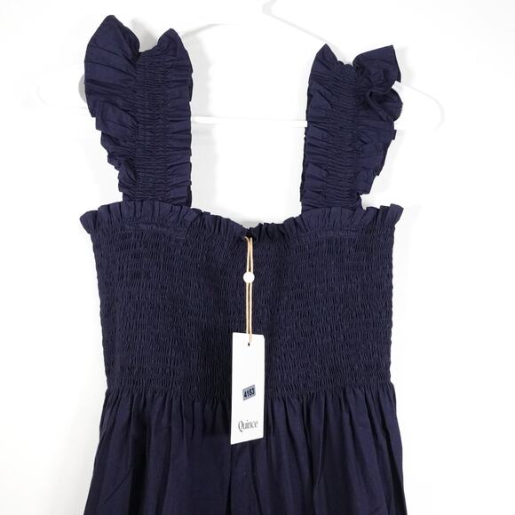 New Quince Women’s Navy Organic Cotton Poplin Smocked Midi Dress Maternity XS - Picture 3 of 10